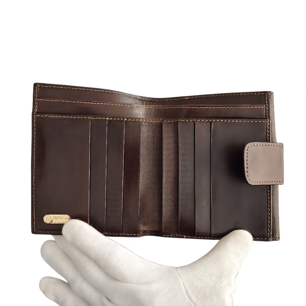 Fendi (Vintage) Zucca Canvas And Leather Bifold Wallet-Brown - Picture 6 of 11